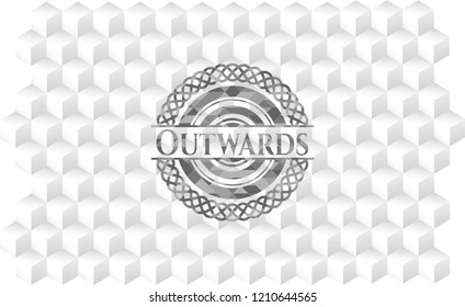 Outwards realistic grey emblem with cube white background