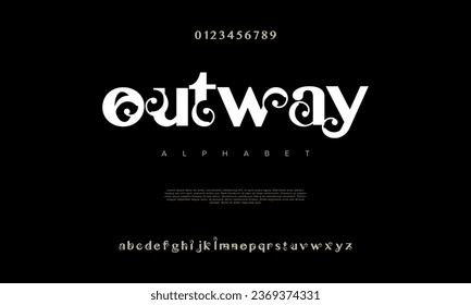 Outway premium luxury elegant alphabet letters and numbers. Elegant wedding typography classic serif font decorative vintage retro. Creative vector illustration