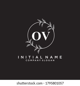 Logo inicial del vector de belleza OV, logotipo de escritura a mano de firma inicial, boda, moda, joyas, boutique, floral y botánica con plantilla creativa para cualquier empresa o negocio.