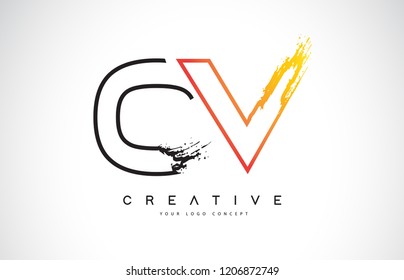 OV  Creative Modern Logo Design Vetor with Orange and Black Colors. Monogram Stroke Letter Design.