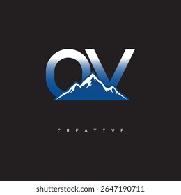 OV Creative Mountain Logo Bold Gradient Letter mark Branding Design for Business Outdoor Brands