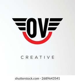 Logotipo OV Creative Wings Letter com Escudo Moderno - Poderoso símbolo de marca e negócio	

