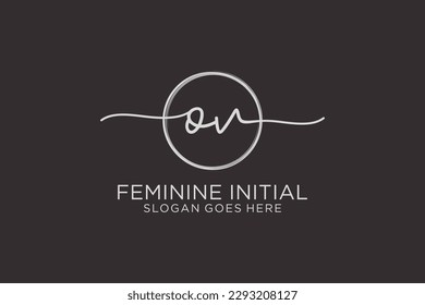 Logo de escritura a mano OV con el logotipo de vector de plantilla de círculo de la firma inicial, boda, moda, floral y botánica con plantilla creativa.