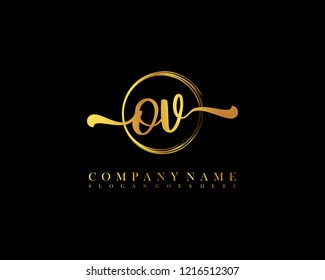 OV initial handwriting logo circle template vector