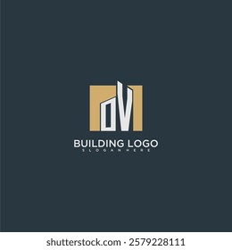 OV initial letter building logo for real estate with square design