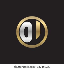OV initial letters circle elegant logo golden silver black background
