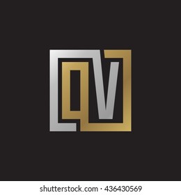 OV initial letters looping linked square elegant logo golden silver black background