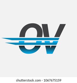 OV initial logo company name colored black and blue, Simple and Modern Logo Design.