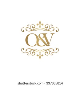 O&V Initial logo. Ornament ampersand monogram golden logo