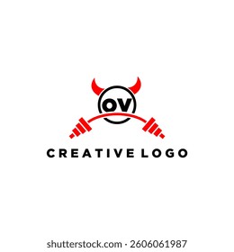 OV initial monogram for fitnes or gym logo with devil style design