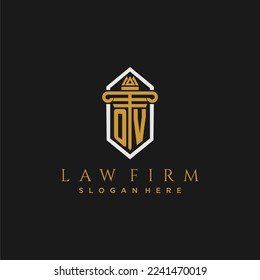 OV initial monogram logo for lawfirm with pillar in creative polygon design