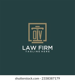 OV initial monogram logo for lawfirm with pillar design in creative square