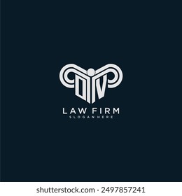 Firma de abogados inicial del logotipo del monograma del OV con diseño del pilar