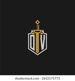 Monograma inicial OV para imagem em estilo escudo e espada
