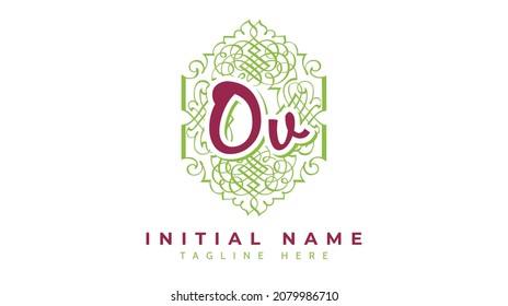 Iniciales OV, vector de logotipo de escritura a mano