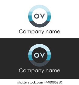 OV letter circle shape icon logo white blue