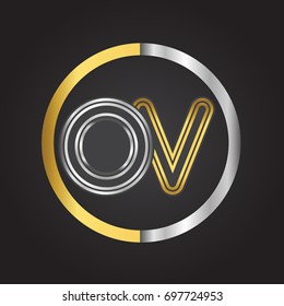 OV Letter logo in a circle. gold and silver colored. Vector design template elements for your business or company identity.