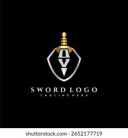 OV carta monograma de luxo para escudo e espada estilo imagem