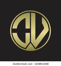 OV Logo monogram circle with piece ribbon style on gold colors