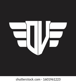 OV Logo monogram with emblem and wings element design template