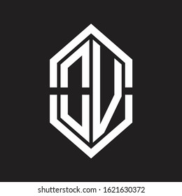OV Logo monogram with hexagon shape and outline slice style with black and white