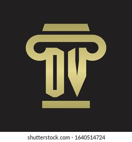 OV Logo monogram with pillar style design template with gold colors