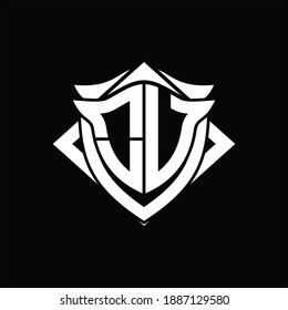 OV-Logo-Monogramm mit Design-Vorlage für Schild und Hornform auf schwarzem Hintergrund