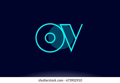 ov o v blue line circle letter logo alphabet creative company vector icon design template