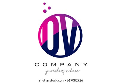 OV O V Circle Letter Logo Design with Purple Magenta Dots Bubbles Vector Illustration