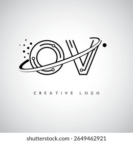 OV Orbit Monogram Logo – Futuristic Minimal Letter mark with Circular Line Art, Tech-Inspired Dots and Space Motion Concept for Modern Branding Identity