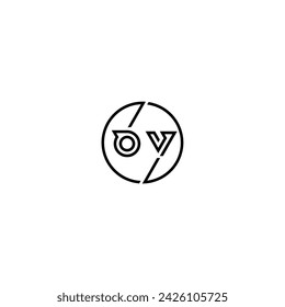 Logo de concepto de contorno simple OV y círculo de diseño inicial de fondo blanco y negro