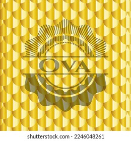 Ova golden emblem or badge. Scales pattern. Vector Illustration. Detailed. 