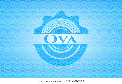 Ova light blue water wave style badge.