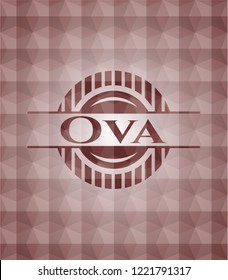 Ova red seamless emblem with geometric pattern.