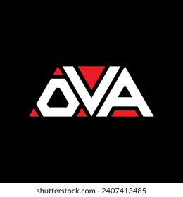 OVA triangle letter logo design with triangle shape. OVA triangle logo design monogram. OVA triangle vector logo template with red color. OVA triangular logo Simple, Elegant, and Luxurious design.