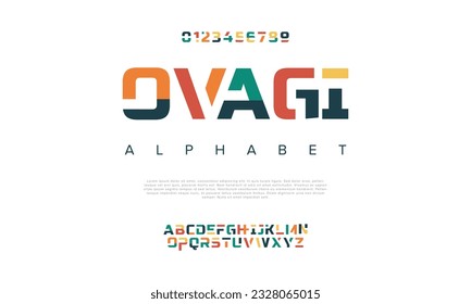 Ovagil abstrakte digitale Technologie Logo Schriftart Alphabet. Minimal moderne urbane Schriften für Logo, Marke etc. Typografie Schrift Groß- und Kleinschreibung und Zahl. Vektorgrafik