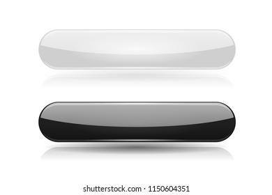 Oval 3d shiny buttons. Black and white glass menu icons. Vector illustration isolated on white background
