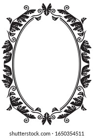 Marco decorativo ovalado, ilustraciones caligráficas, datos vectoriales en blanco y negro