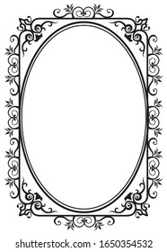 Marco decorativo ovalado, ilustraciones caligráficas, datos vectoriales en blanco y negro