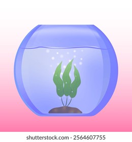 Oval aquarium with water wave green plant