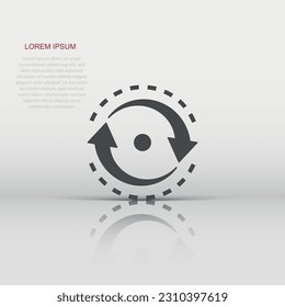 Oval with arrows icon in flat style. Consistency repeat vector illustration on white isolated background. Reload rotation business concept.