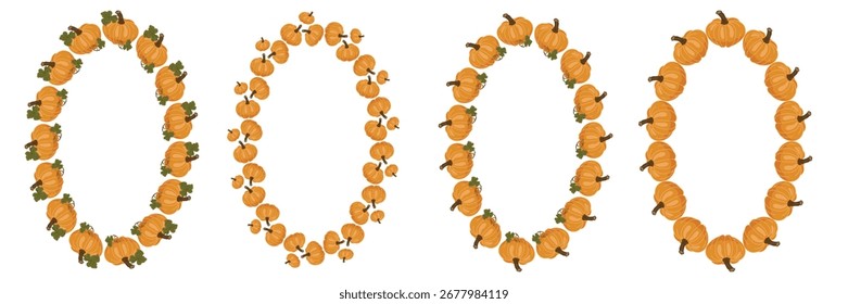 Marcos ovalados de la calabaza del otoño, sistema plano del Vector para el diseño estacional
