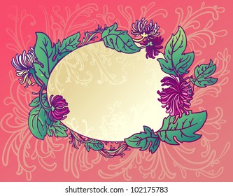 The oval background with pink flowers chrysanthemums