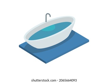 Ovale Badewanne mit isometrischer Sicht. Einfache flache Illustration