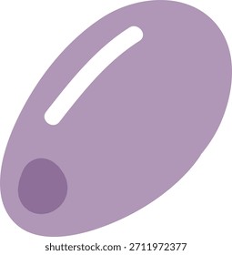 Forma de talão oval com realce e furo, sombreamento plano e contorno limpo. Peça de joia arredondada renderizada com superfície lisa e contorno em negrito. Ilustração de vetor de desenhos animados