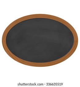 oval black chalk board with brown wooden frame