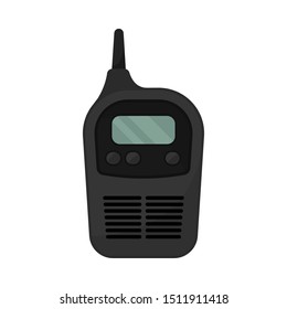 Oval black walkie talkie with antenna. Vector illustration.