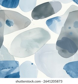 Oval Blue Aqua Terra Brown French Grey White Abstract Geometric Watercolor Scandinavian Design Seamless Pattern Wallpaper Curtain Bedding Upholstery Fabric Pastel Gift Wrapping Paper Background Vector
