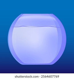 Oval blue aquarium with water on blue gradient font