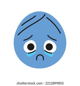 Oval blue crying character color line icon. Mascot of emotions. Pictogram for web page, mobile app, promo.